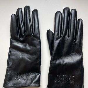 Black Leather Gloves with Studded Detail Medium